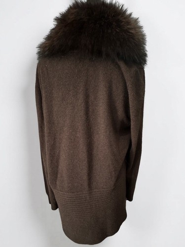 Neiman Marcus Cashmere Brown Cardigan Fox Fur Detachable Collar Size Large L - Picture 3 of 13