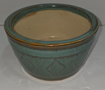 Ceramic Dish Garden Planter - Teal & Brown in Diamond Pattern, No Drain