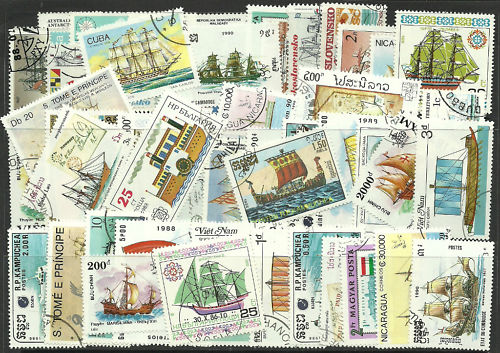 Collection Packet of 50 Different SAILING SHIPS & BOATS Stamps - mainly USED