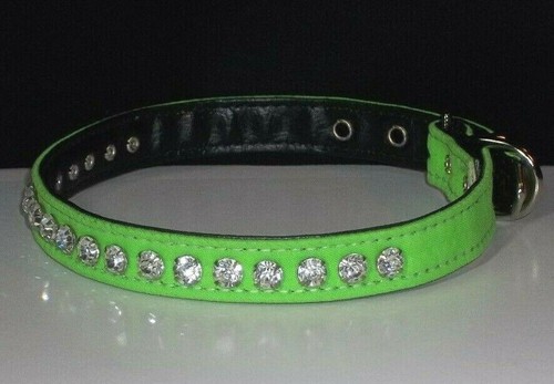 Cuello de Perro Estrás Joya Cristal Genuino Impresionante Brillante Pequeña Mascota Verde Neón - Imagen 2 de 6