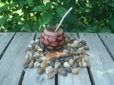 Argentina Mate Gourd- Hand Made - Red - Straw + Spoon BONUS- Yerba Mate