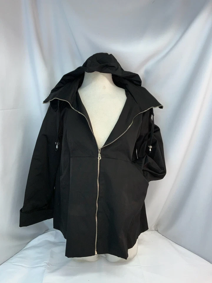 Jaqueta de chuva Vertigo com capuz XS feminina preta algodão náilon zíper completo YGI L1-168 - Imagem 2 de 4