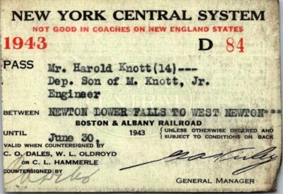 #ad 1943 New York Central System Railroad Pass Engineer $10.88