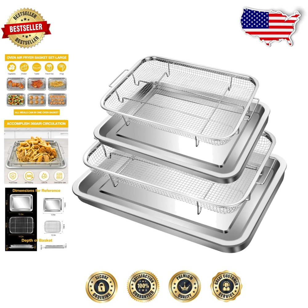 Durable Stainless Steel Air Fryer Oven Rack & Crisper Tray - 2 Sets