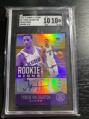 2020-21 Illusions TYRESE HALIBURTON Rookie Signs Orange 6/10 SGC 