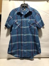 Vintage Karman Western Shirt Size L Striped Pearl Snap Short Sleeve USA Made