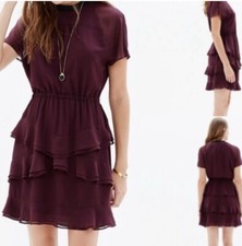 Madewell Radiant Plum Tiered Ruffle Chiffon Dress Size 12