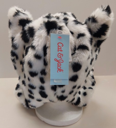 Cat Hat W/Ears Spotted Black/White Scarf Hand Pockets NWT One Size Fits Most - Picture 2 of 4