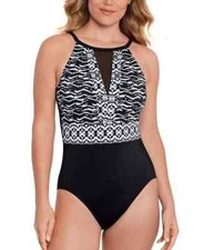Swim Solutions Women Tummy Control High Neck One Piece Black Sz 18 NWT