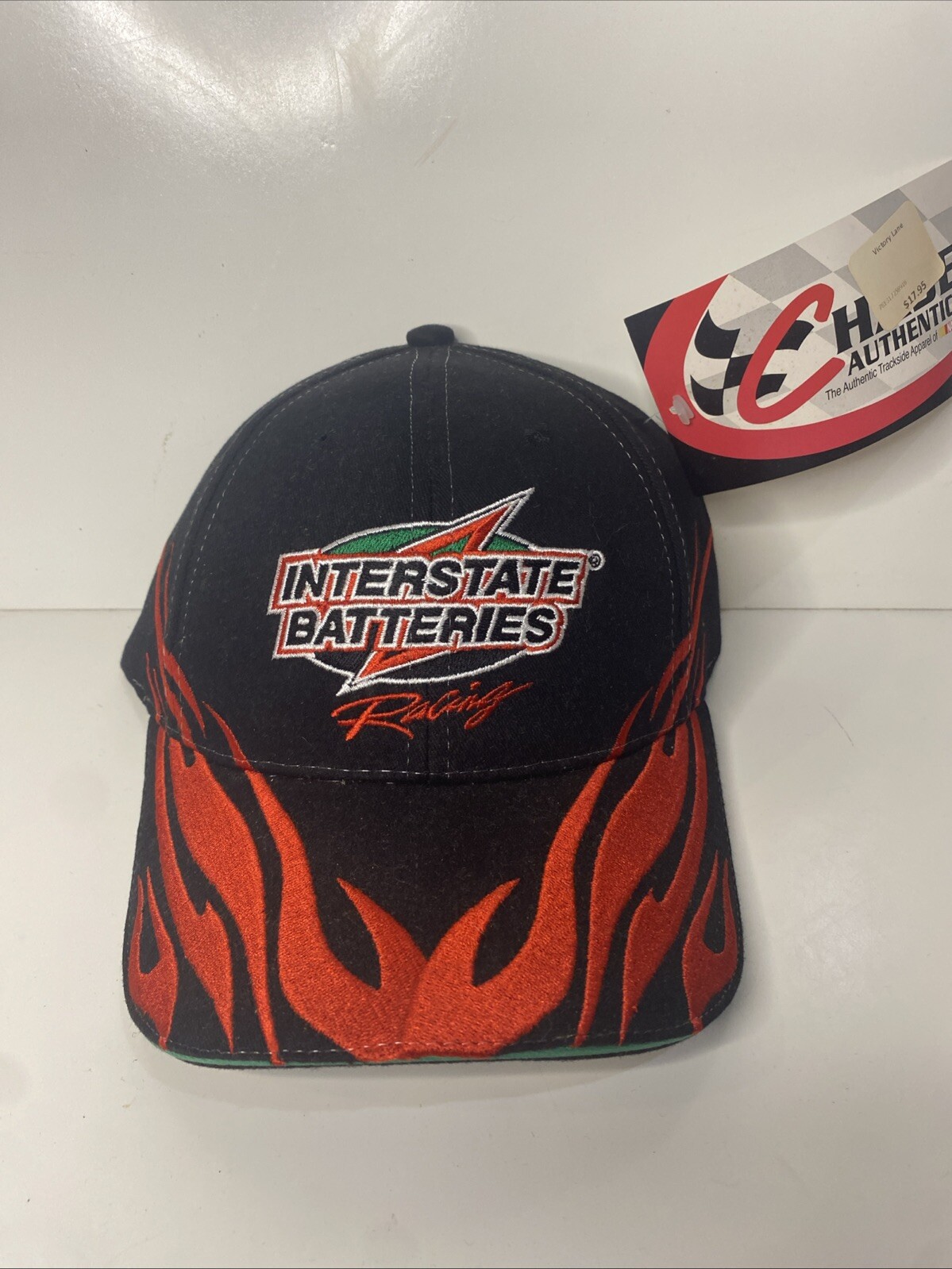 Vintage Black Interstate Batteries #18 Racing Cap with Embroidered Red Flames-image