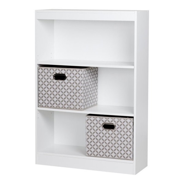 South Shore Axess 3 Shelf Wood Bookcase in White with 2 ...