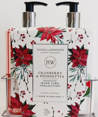 Russell & Windsor Cranberry & Poinsettia Hand Wash And Lotion Set Of 2 New