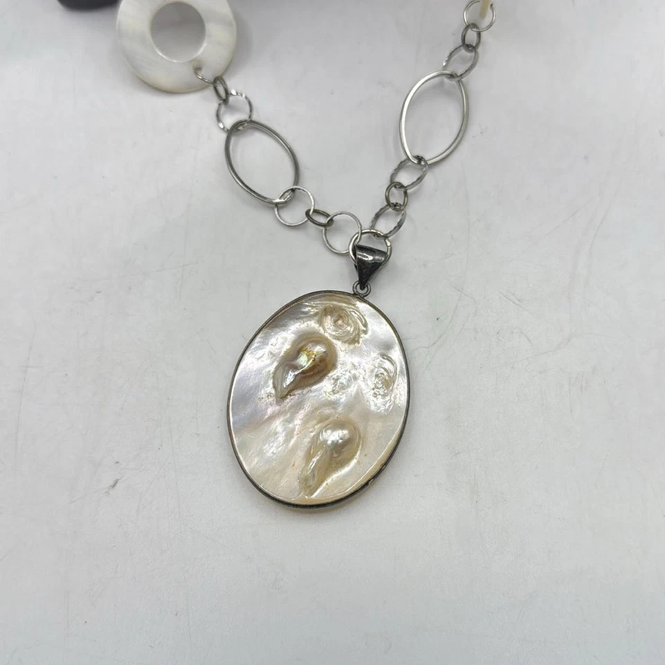 Collar de colección madreperla concha de abulón accesorio de joyería tono plata Foto 4 de 4