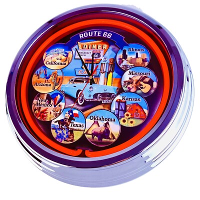 N-0887  ''Route 66 Diner'', Große Neon -Uhr 17'' Retro Wanduhr im 50´s Style