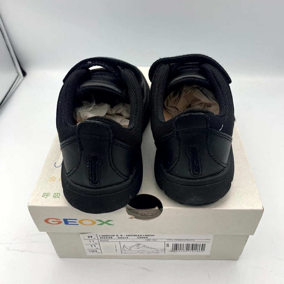 GEOX Nebcup B. B J02AZB Boys US 11 Casual Shoes Black Leather Low Top Sneakers - Image 3 of 4