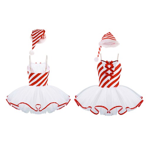 Kids Girls Leotard Striped Dress Gymnastics Christmas Set Patchwork Dancewear - Picture 4 of 46