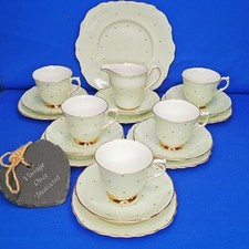 19 Piece Green Polka Dot TEA SET * HAZEL SHARON English Bone China * 1960s VGC