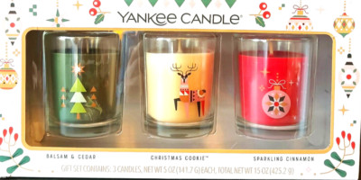 Yankee Candle 3-PACK Scented Candles Gift Box Balsam & Cedar - Cinnamon - Cookie