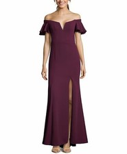 $460 Xscape Womens Purple Off-Shoulder Flutter-Sleeve V-Neck Gown Dress Size 4