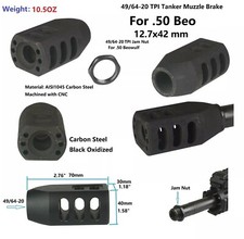 Steel 49/64X20 TPI Muzzle Brake For .50 BEO 12.7MM With Jam Nut US Seller