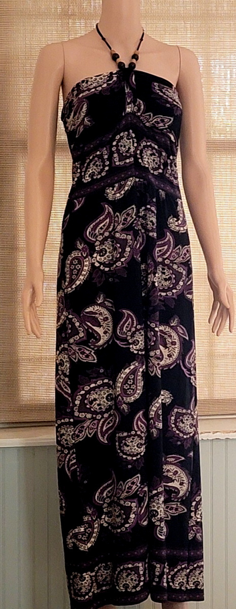 Snap Paisley Maxi Dress built in bra with ties for around the neck Size L |  eBay