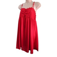 Vanity Fair Baby Doll Red Stretch Lace Bodice Large USA Made Size Large Vintage