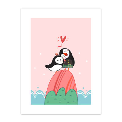 Papageientaucher verliebt Druck Leinwand Premium Wanddeko Poster