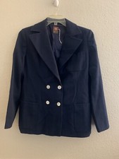 Anne Klein Pure Wool Blazer Jacket Navy Blue Size 12 Vintage