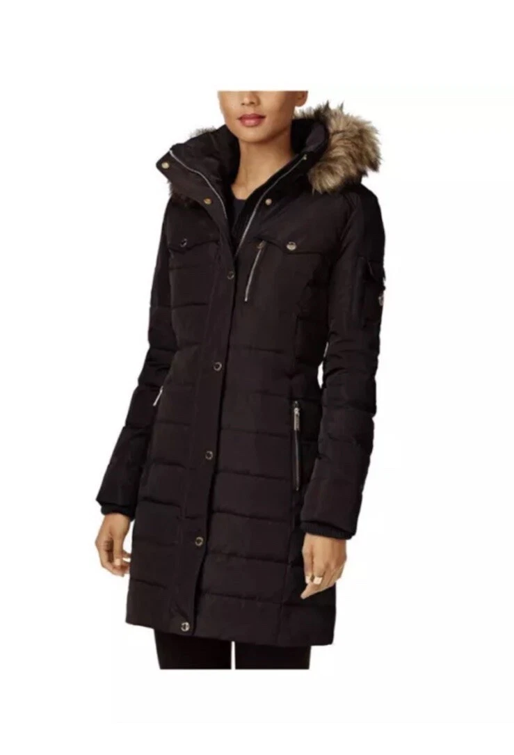 Michael Michael Kors cappotto donna imbottito con cappuccio marrone cioccolato 3 4 piumino XXL