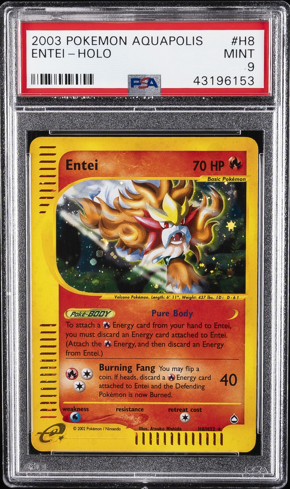 2003 POKEMON AQUAPOLIS #H8 ENTEI-HOLO PSA 9