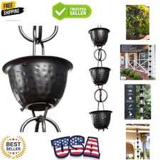 Durable 8.5ft Black Aluminum Rain Chain with Hand-Hammered Cups - Easy Install