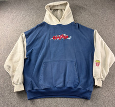 Childish Hoodie Mens Medium Blue Cream Jumper Graphic Theme Park Popcorn TGFBRO