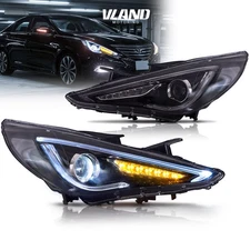 Pair Vland For 2011-2014 Hyundai Sonata LED Projector Headlights With Sequential