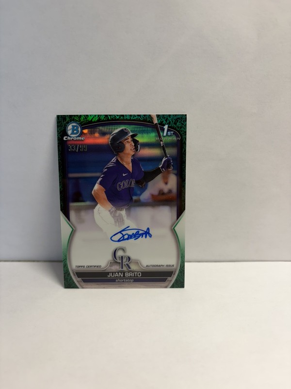 🔥💎 2023 Bowman Juan Brito 1ST #CPA-JBO Green Grass Auto /99 RC Rockies