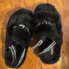 Bebe Slippers Fur Black Slip On Women's Size 8 Shoes Faux Fur