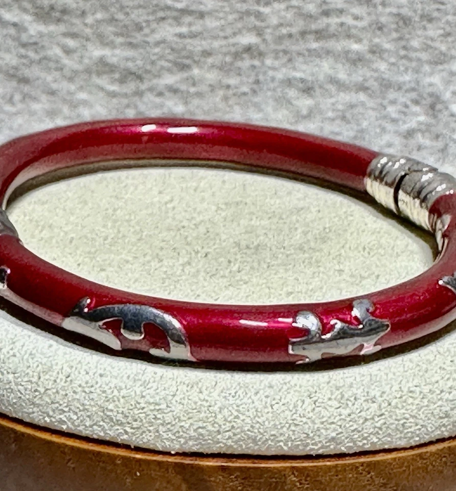 "Brazalete brazalete de plata de ley 925 con bisagras esmalte rojo MILOR 6,75"" #589" Foto 2 de 4