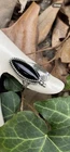 Vintage Navajo Black Onyx & Sterling Silver Leaf Ring Size 6.5 Signed L Handmade