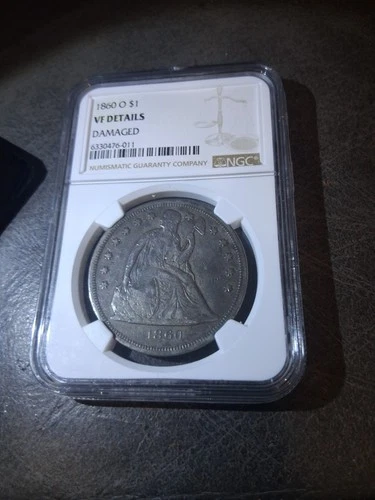 1860o NGC SEATED LIBERTY $1 VF DETAILS - DAMAGED