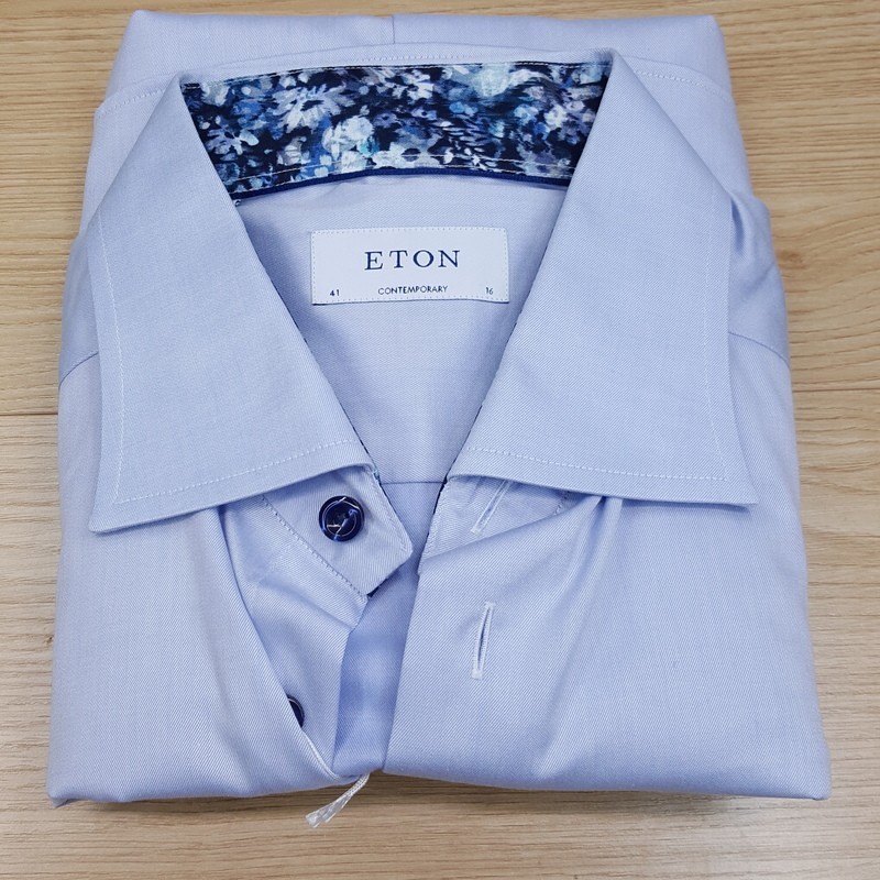 eton dress shirt ETON Dress Shirt Mens 16 41 Solid Blue Button Up Contemporary Fit Contrast  $295