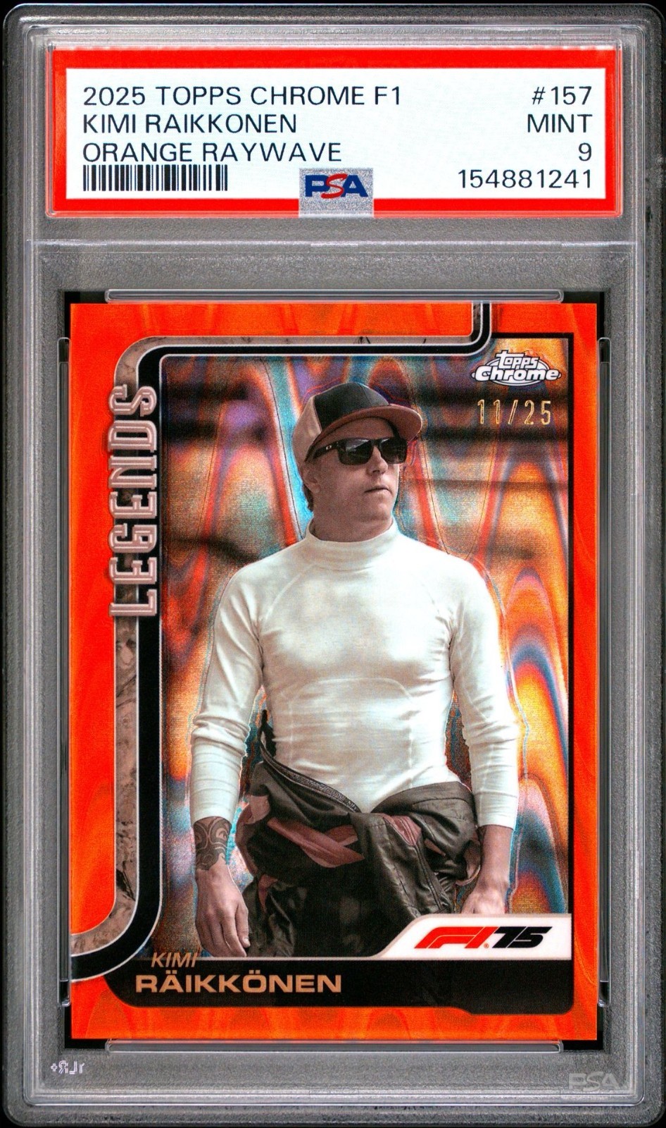 2025 Topps Chrome F1 - Kimi Raikkonen #157 Orange RayWave /25 PSA 9 MINT view 1