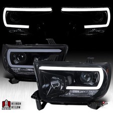 Black Smoke Fit 2007-2013 Toyota Tundra Sequoia Projector Headlights U-LED Bar