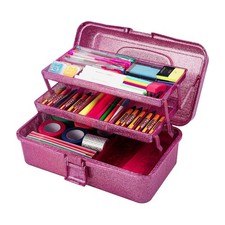 Glitter Purple 3-Layer Craft  Cosmetic Box: Ideal Tackle Organizer for Girls