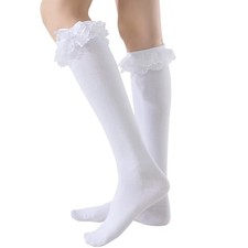 Fashion Knee High Socks for Women, Cotton Lace 5-9 1 Pairs-white-lace Bow