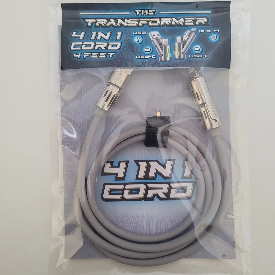 TRANSFORMER 4 IN 1 Charging Cable 4 Foot 65W USB IP 5-14 USB-C iPhone Android - Image 4 of 4