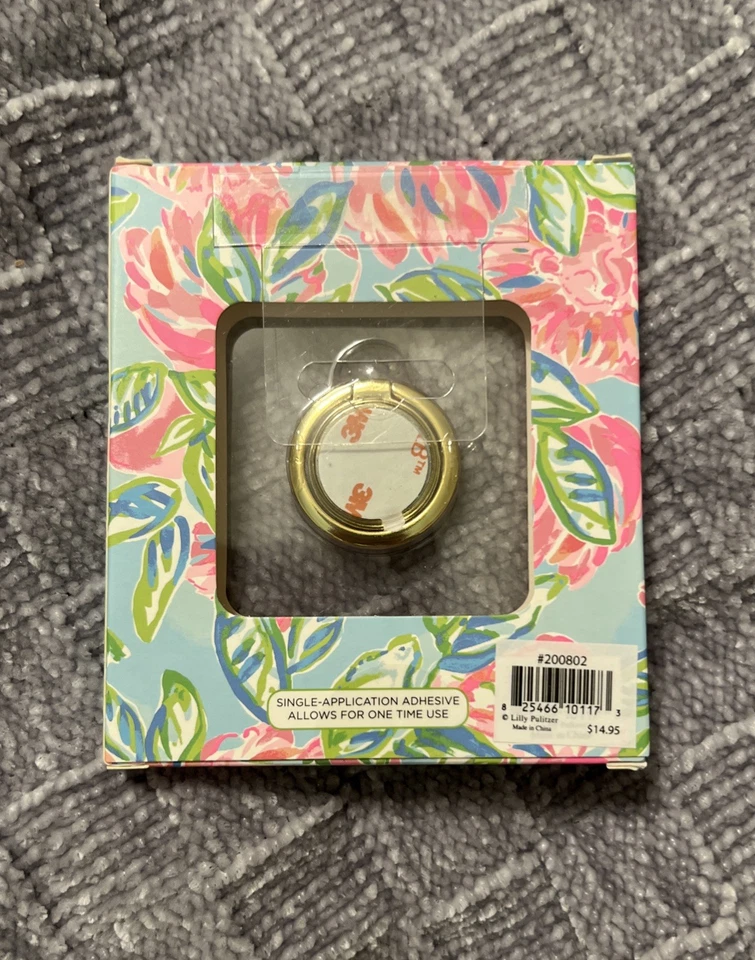 Anillo tecnológico para teléfono celular Lilly Pulitzer nuevo en caja emergente en oro totalmente flor Foto 2 de 2
