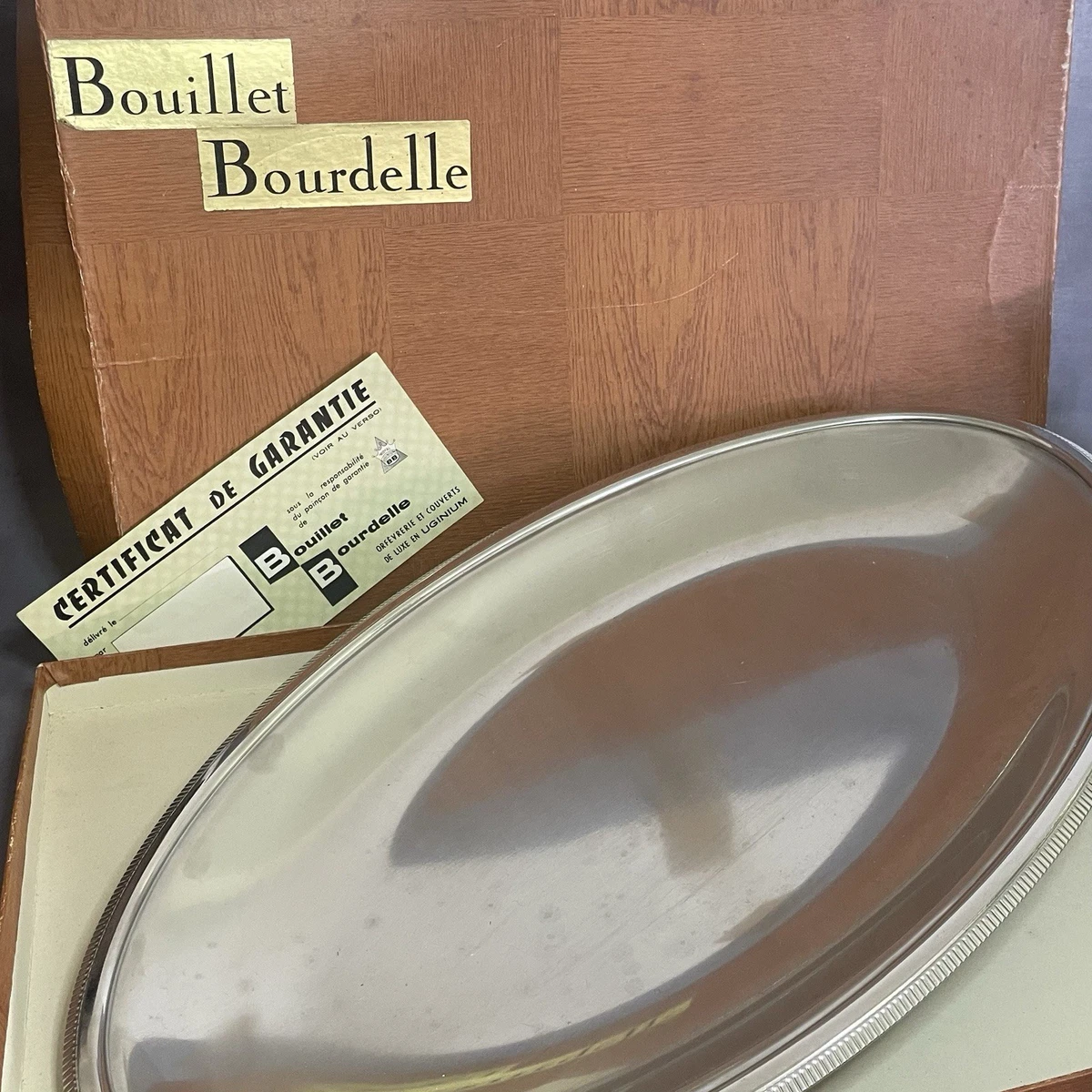 Grand Plateau émaillé Vintage – Avion, Rouge Et Beige, D41cm, Fabrication Française Années 1920-40
