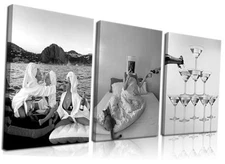  Vintage Cocktail Wall Art Set of 3, Black and White Bar Cart Wall Decor, 