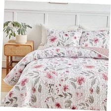 Botanical Quilt Set Full Queen Size 3 Queen-92" x 90" 1 Quilt  2 Shams Pink
