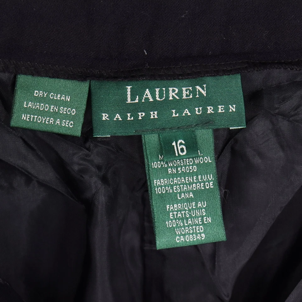 Pantalones plisados de lana adornada azul marino talla 16 Lauren Ralph Lauren para mujer Foto 2 de 4