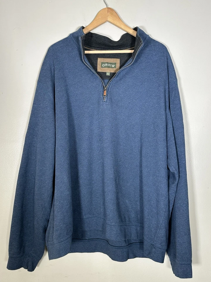 Suéter pulôver ORVIS masculino XXL algodão lã quarto de zíper pesca com mosca lote de 3 - Imagem 2 de 4